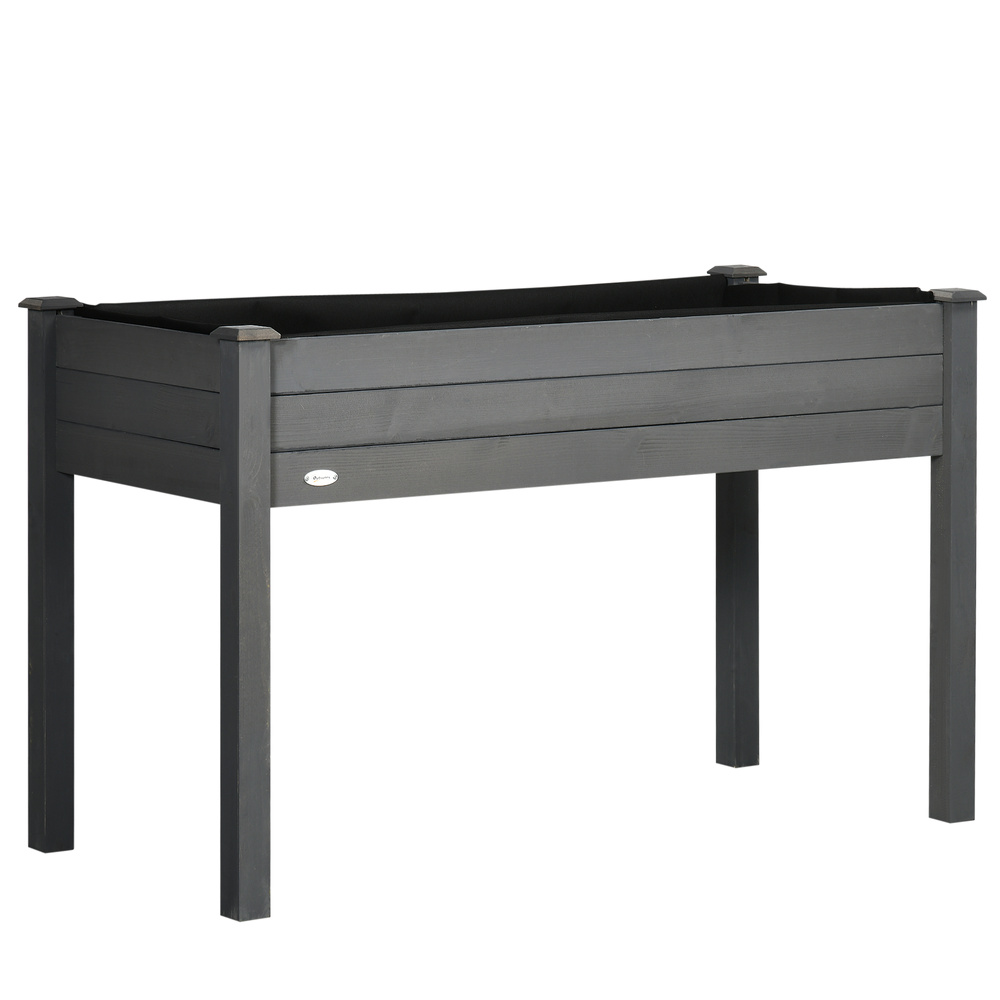 Outsunny Raised Bed for Garden, Wooden Elevated Planter Box with Bed Liner, for Flower Vegetable Herb, Dark Grey
