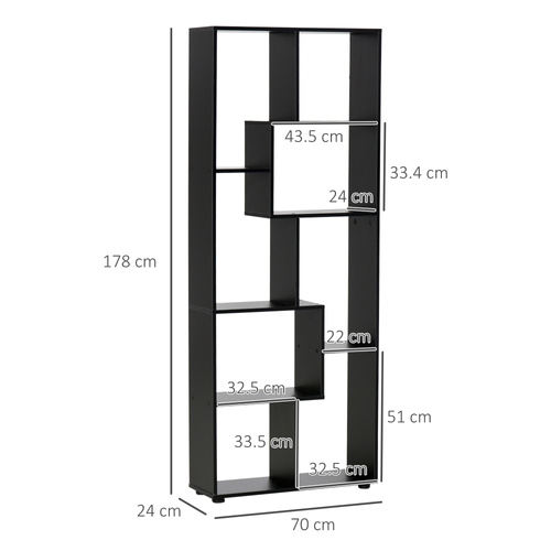 HOMCOM 8-Tier Freestanding Bookcase w/ Melamine Surface Anti-Tipping Foot Pads Home Display Storage Grid Stand Bedroom Living Room Furniture Modern Style - Black