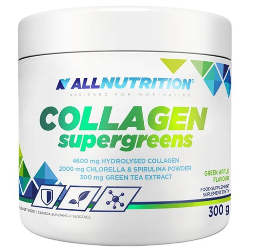 AllNutrition Collagen Supergreens Zielona Moc dla Skóry Włosów i Witalności Zielone Jabłko 300g