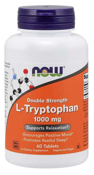 NOW Foods L-Tryptofan 1000 mg Double Strength Wsparcie Nastroju Snu i Regeneracji 60 Tabletek