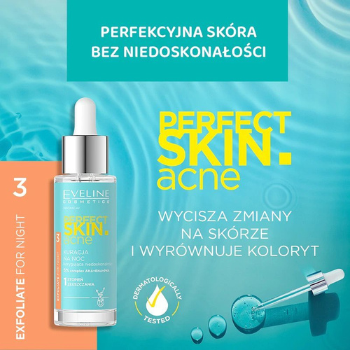 Eveline Perfect Skin Acne Night Treatment Correcting Imperfections 1 Level Exfoliation 5% Acid Complex 30ml Best Before 07.09.26