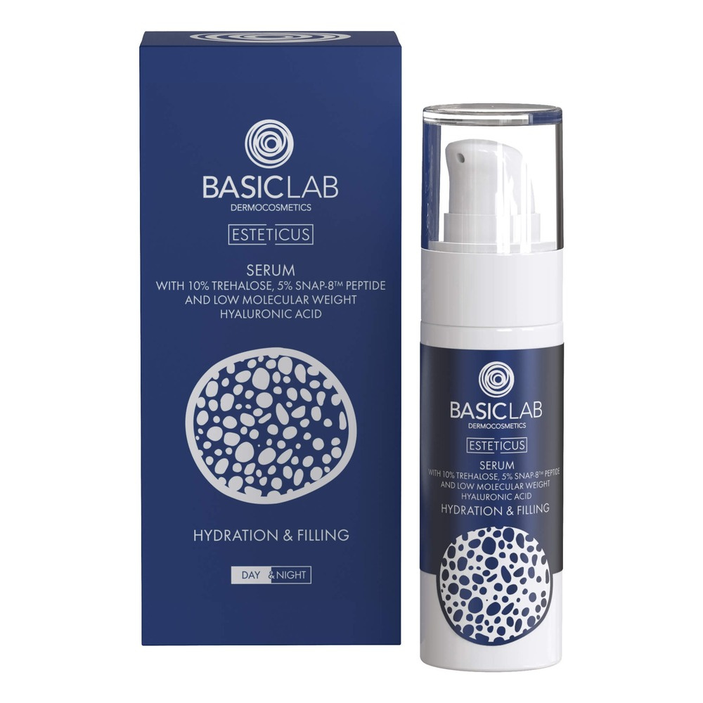 BasicLab Serum z Trehalozą 10% i 5% Peptydem Nawilżenie i Wypełnienie na Dzień i na Noc 30ml