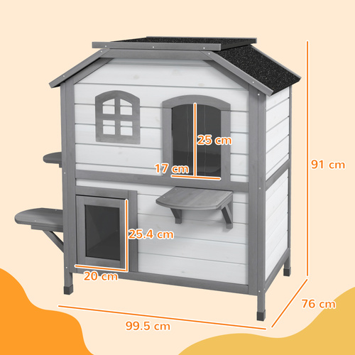 PawHut 2-Story Indoor or Outdoor Cat House W/ Escape Door, Cat Shelter, White