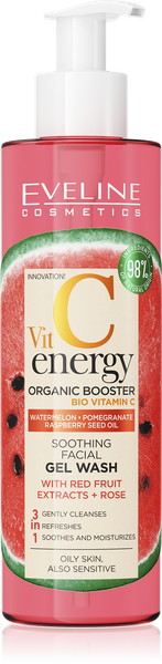 Eveline Vit C Energy Organic Booster Soothing Gel Face Wash Oil with Red Fruit Extracts and Rose 200ml