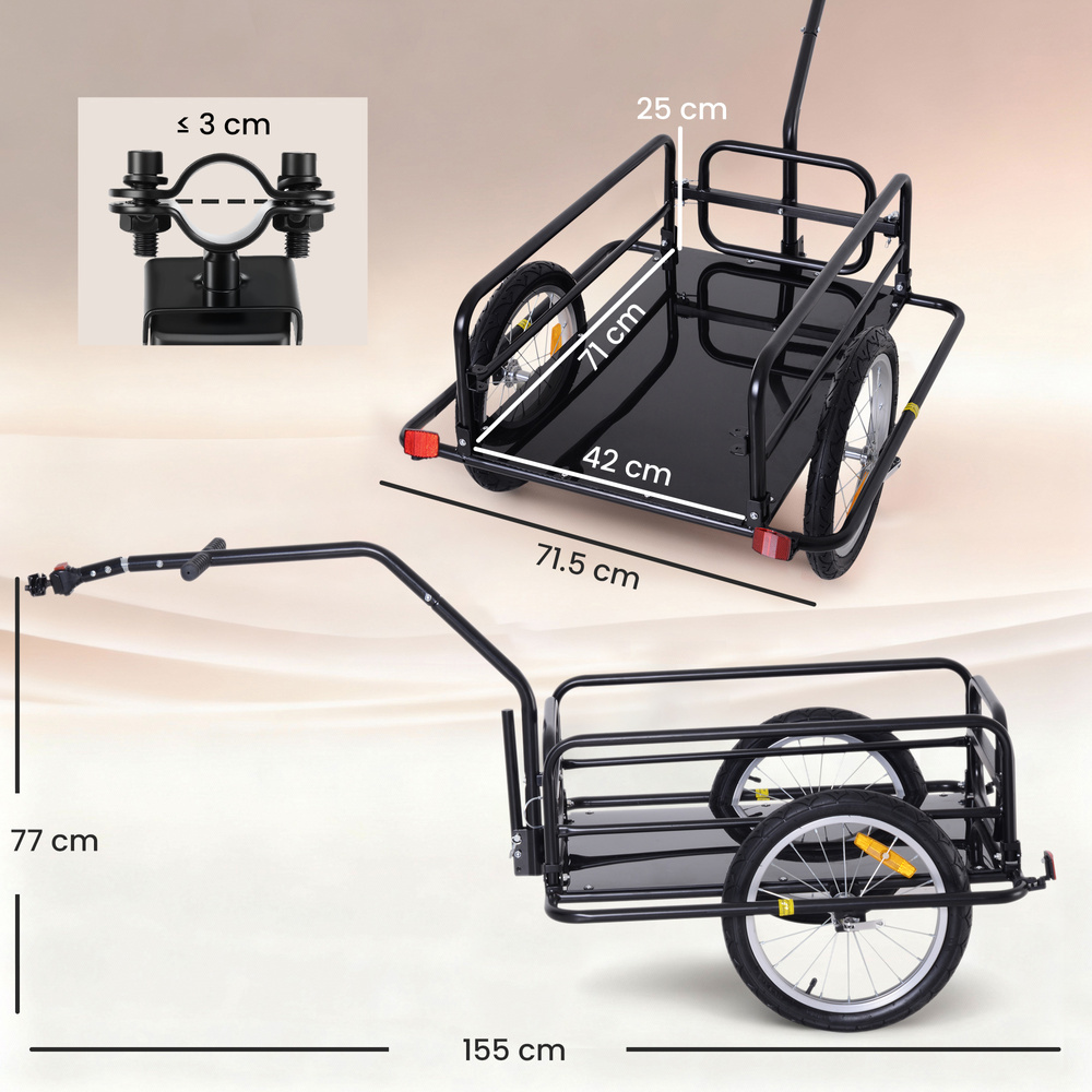 HOMCOM Bike Cargo Trailer Bicycle Trailer Cargo Storage Cart w/ Hitch Cycling Camping Luggage Storage Carrier Transport Steel Black