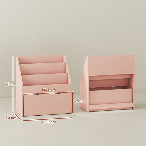 AIYAPLAY Bookcase for Kids with Shelves, Drawer, Bookcase for Bedroom, Playroom, Pink
