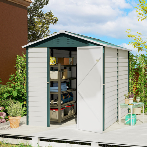 Outsunny 9x 6FT Metal Outdoor Garden Shed, Galvanised Tool Storage Shed w/ Sloped Roof, Lockable Door for Patio Lawn, Green