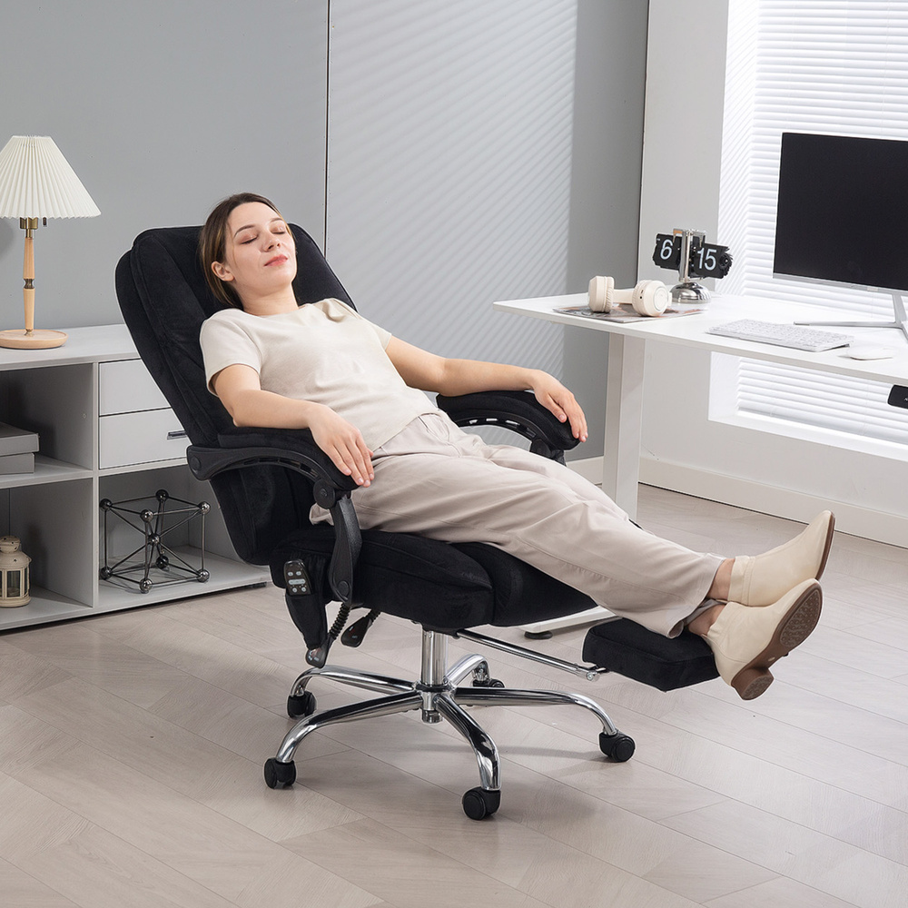 Vinsetto Massage Office Chair, Heated Reclining Computer Chair with Adjustable Height and Footrest, Black