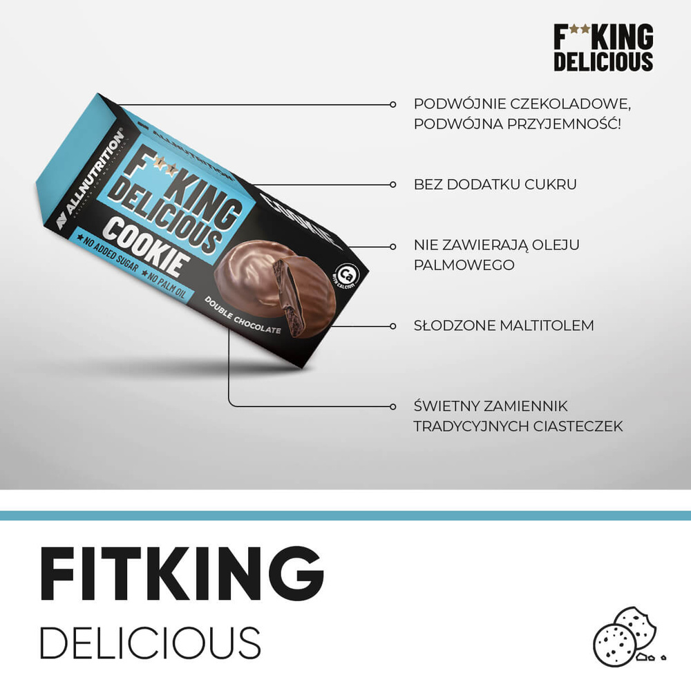 Allnutrition Fitking Delicious Cookie Double Chocolate Kruche Ciasteczka z Nadzieniem Czekoladowym 128g
