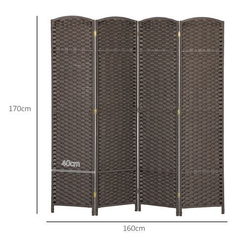 HOMCOM 4 Panel Folding Room Divider, Freestanding Privacy Screen for Living Room, Bedroom and Office, 160 x 170cm, Brown