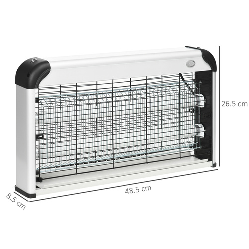 Outsunny 30W Electric Fly Zapper, Bug Zapper with UK Plug, 2 UV Bulbs, Hanging Chain, On/Off Switch and Removable Catch Tray, 60㎡ Coverage Insect Mosquito Killer for Indoor and Outdoor Use, Silver