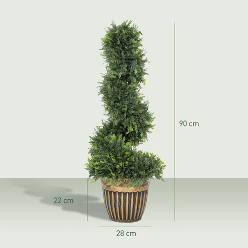 HOMCOM Set of 2 Artificial Plants, Topiary Spiral Boxwood Cypress Trees with Pot, for Home Indoor Outdoor Decor, 90cm