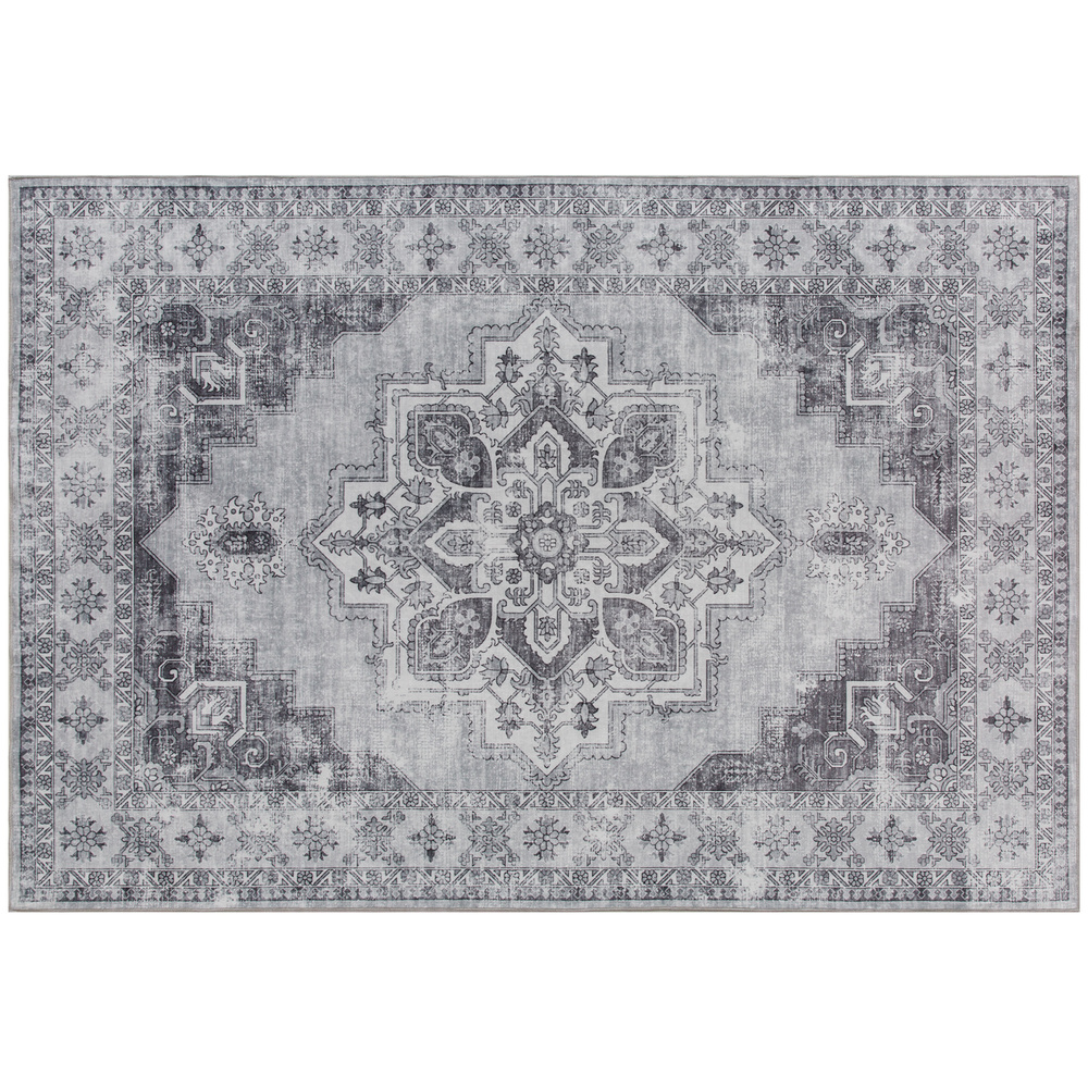 HOMCOM Vintage Area Rug, Non-Slip Washable Rug, Flannel Floor Carpet for Living Room, Bedroom, Dining Room, Home Office, 170 x 120 cm, Grey