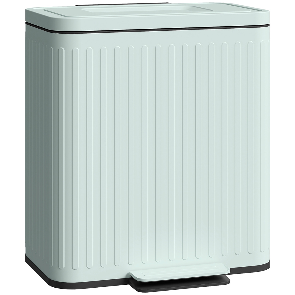 HOMCOM Dual Kitchen Bin, 2 x 20L Double Bin for Recycling and Waste, Fingerprint-proof Pedal Bin with Soft-Close Lid, Removable Inner Buckets, Green