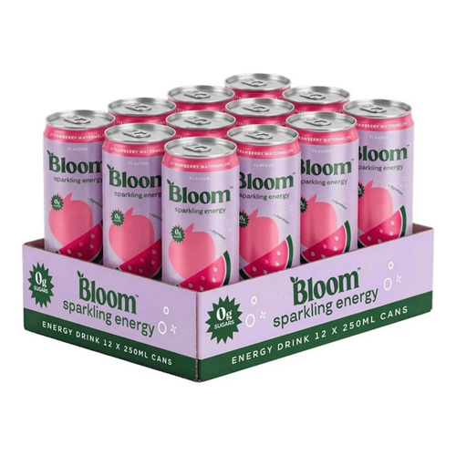 Bloom Sparkling Energy Drink, Strawberry Watermelon 12 x 250ml.