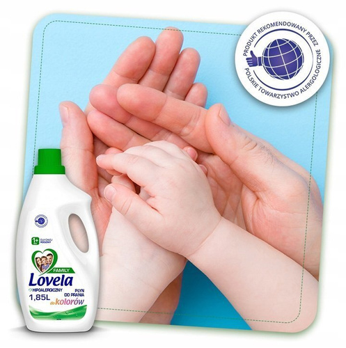 Lovela Family Hipoalergiczny Płyn do Prania do Kolorów dla Dzieci powyżej 1 Roku Życia 1,85L 
