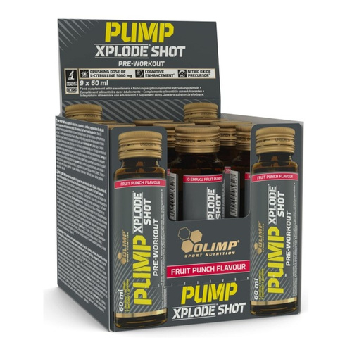 Olimp Nutrition Pump Xplode Shot Przedtreningówka bez Stymulantów na Pompę Mięśniową i Koncentrację 9 x 60 ml