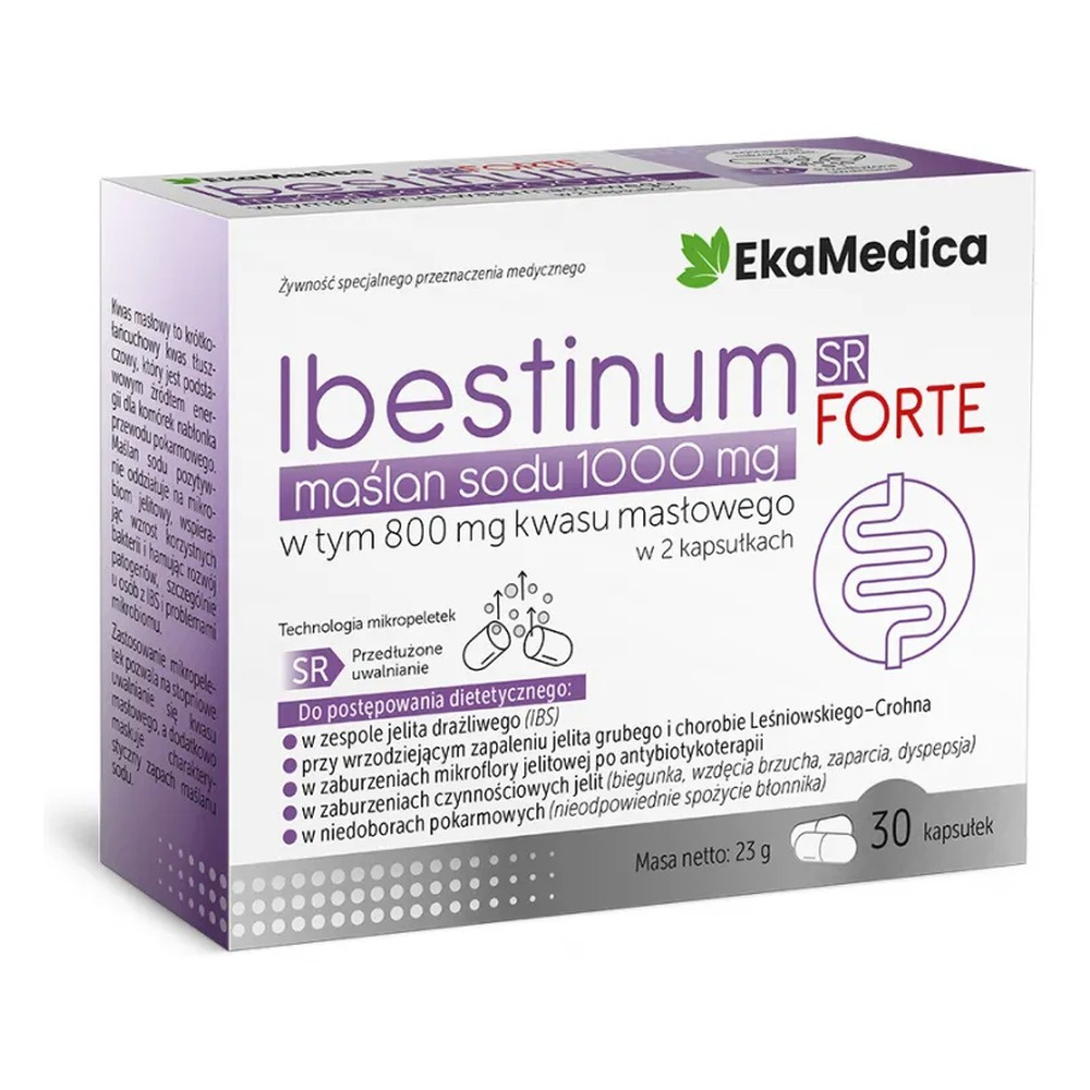 Ekamedica Ibestinum Forte SR Sodium Butyrate 1000mg Sustained-Release Micropelets 30 Capsules