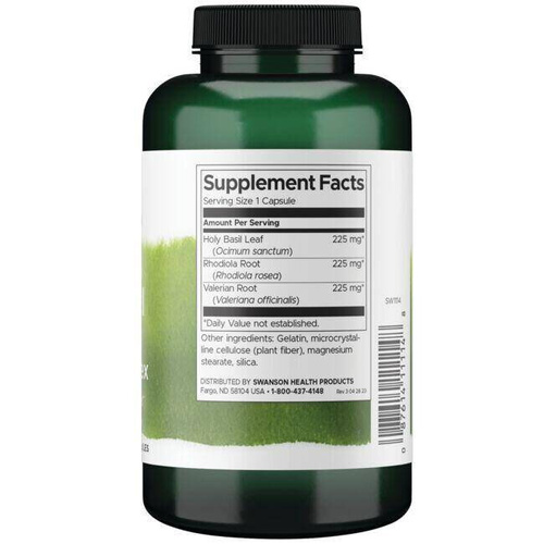Swanson Rhodiola Holy Basil Valerian Stress Complex 180 Capsules