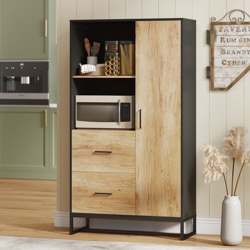 HOMCOM Tall Kitchen Cupboard, Freestanding Kitchen Pantry Cabinet with Adjustable Shelves, Drawers and Soft Close Door, 160cm