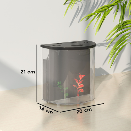PawHut 3L Small Fish Tank with Filter System, LED Light, Small Fish Tank for Betta, Shrimp, Black