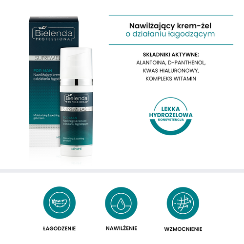 Bielenda Professional SupremeLab Men Line Nawilżający Krem-Żel o Działaniu Łagodzącym dla Skóry Wrażliwej i Odwodnionej 50ml