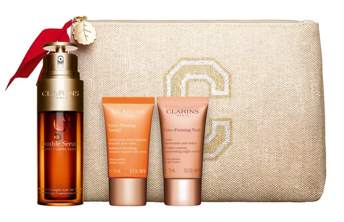 Clarins Double Serum Gift Set 50ml Double Serum + 15ml Extra Firming Energy + 15ml Extra Firming Nuit + 0.9ml Double Serum Eye Mature Skin Care Set 1 Piece