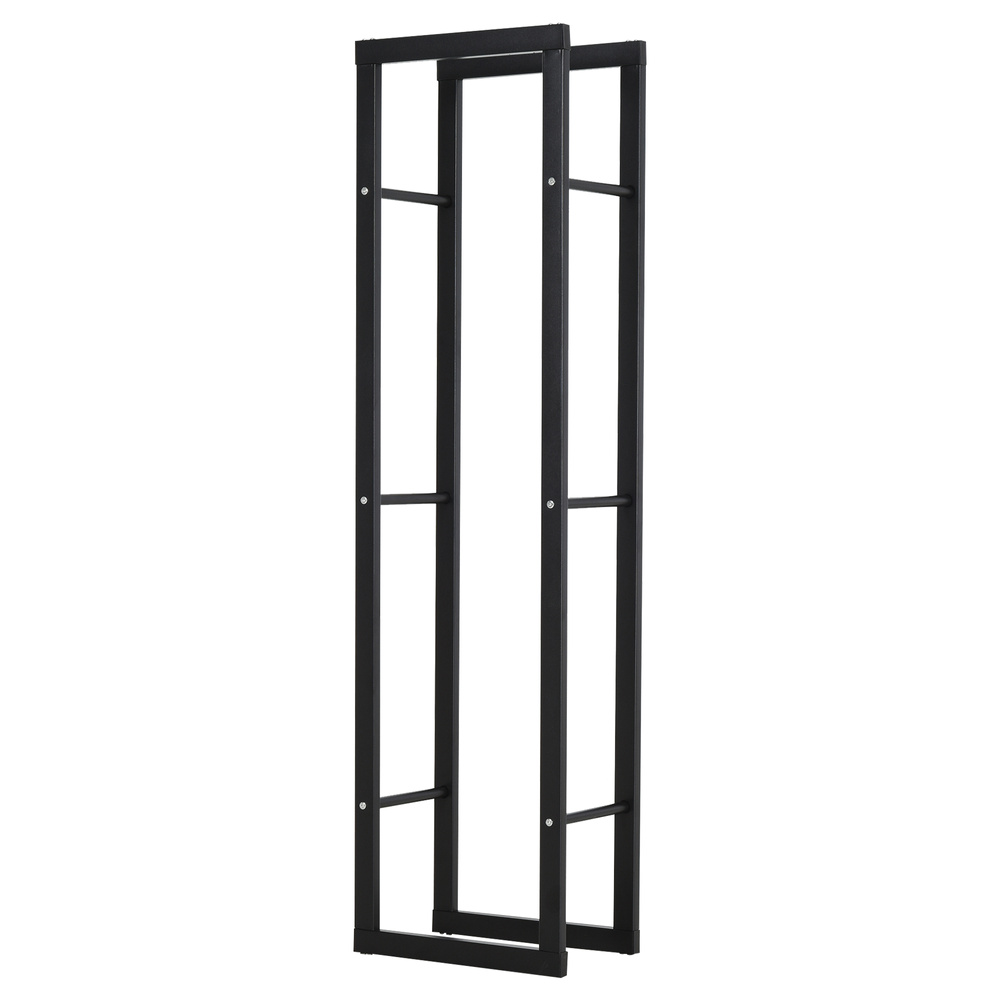 HOMCOM Metal Firewood Log Holder Tall Firewood Rack Indoor Outdoor Fireplace Wood Storage Shelf with Side Rails, Rust-Resistant, Black, 40W x 25D x 150H cm