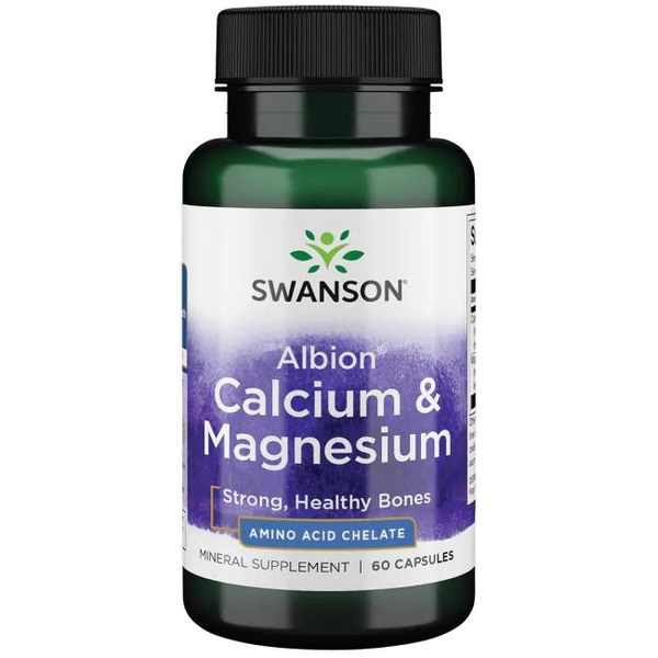 Swanson Albion Calcium & Magnesium Albion Wapń i Magnez Zdrowie Kości i Układu Krążenia 60 Kapsułek