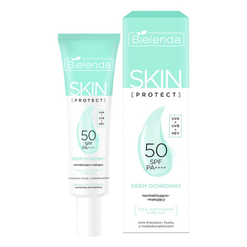 Bielenda Skin Protect Normalizująco - Matujący Krem Ochronny SPF 50  PA++++ UVA + UVB + HEV dla Skóry Tłustej i Mieszanej 40ml