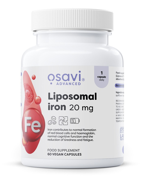Osavi Żelazo Liposomalne 20mg na Prawidłową Produkcję Czerwonych Krwinek 60 Wegańskich Kapsułek