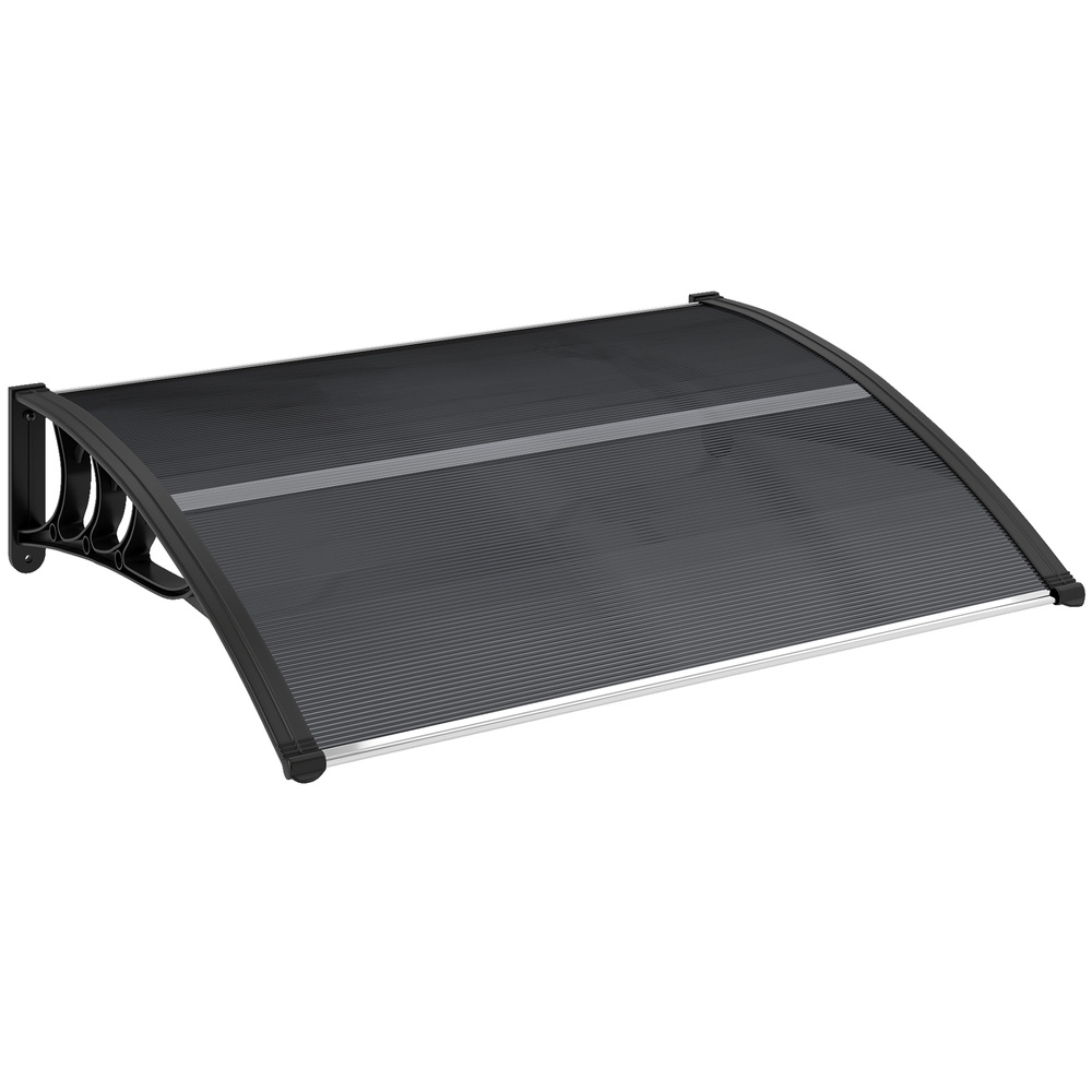 Outsunny Front Door Canopy Outdoor Awning Aluminium Rigid Plastic Polycarbonate Rain Shelter UV Water Rain Resistant 100 x 75cm Black