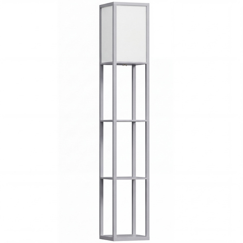 HOMCOM 3-Tier Floor Lamp, Floor Light with Storage Shelf, Reading Standing Lamp with Acrylic Shade for Living Room, Bedroom, Kitchen, Dining Room, Office, Dorm, 160cm, Grey