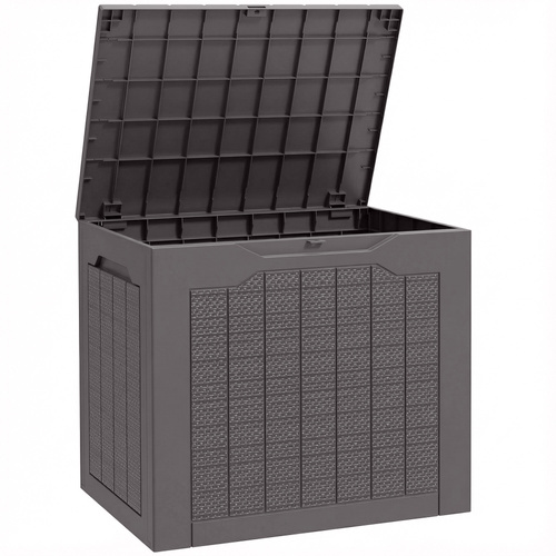 Outsunny 93L Plastic Garden Storage Box, Outdoor Storage Box with Handles, Waterproof Outdoor Storage Container, Brown