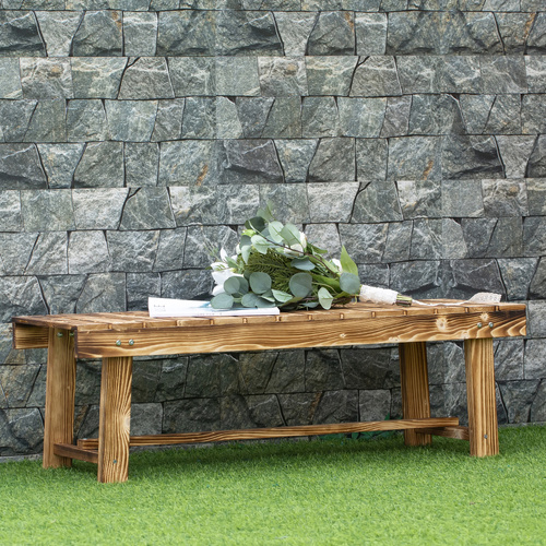 Outsunny Wooden Garden Benches, 2 Seater Outdoor Benches, Fir Wood Backless Patio Loveseat with Slatted Seat for Park, 110 x 38 x 35 cm, 5 Pieces, Carbonised