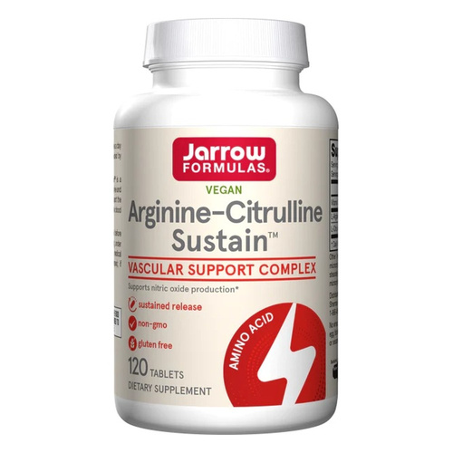 Jarrow Formulas Arginina-Cytrulina Sustain na Produkcję Tlenku Azotu i Zdrowie Sercowo-Naczyniowe 120 Tabletek