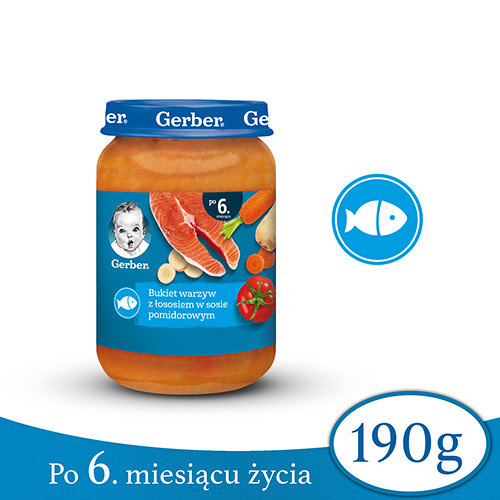 Gerber Danie Bukiet Warzyw z Łososiem w Sosie Pomidorowym dla Niemowląt po 6 Miesiącu 190g