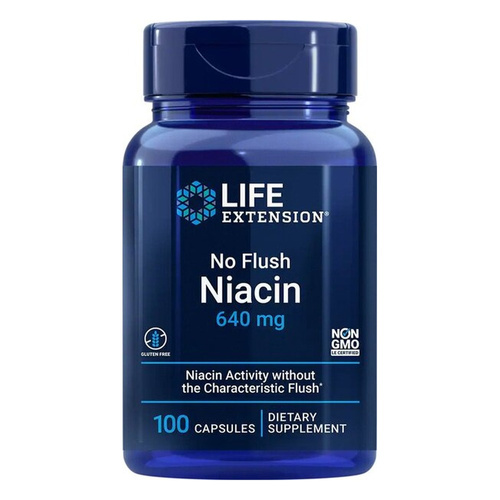 Life Extension No Flush Niacin Vitamin B3 for Metabolism Support 100 Capsules