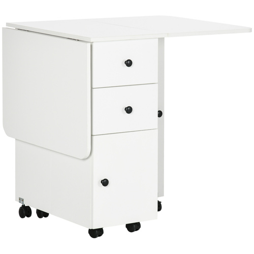 HOMCOM Multi-Storage Six-Person Drop Leaf Dining Table -  White