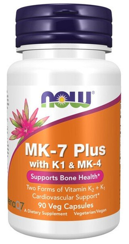 NOW Foods MK-7 Plus z K1 i MK-4 Kompleks Witaminy K dla Zdrowia Sercowo-Naczyniowego i Kości 90 Kapsułek
