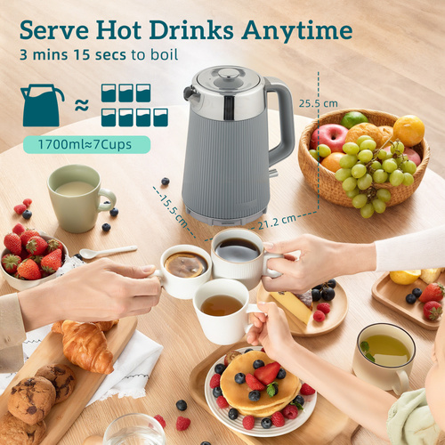 HOMCOM Electric Stainless Steel Kettle and Toaster Set, 3000W 1.7L UK Strix Thermostat Fast Boil Kettle w/ Limescale Filter, Cool Touch Body, 4 Slice Toaster with 7 Browning Levels, Crumb Tray, Taupe
