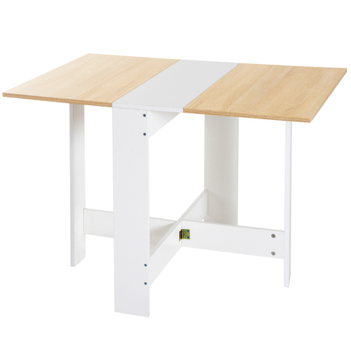 HOMCOM Folding Dining Table, Space-Saving Drop Leaf Kitchen Table for 4-6 People, Multi-functional Desk for Small Space, Flat & Studio, Modern Breakfast Table, Oak & White