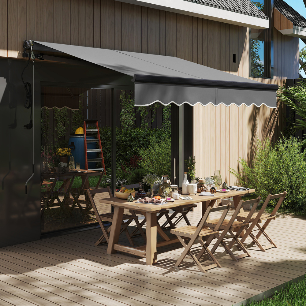 Outsunny 2.5 x 2m Electric Awning with Remote Controller, Aluminium Frame DIY Retractable Awning, UV30+ Sun Shade Canopy for Garden Patio Deck Door Window, Dark Grey