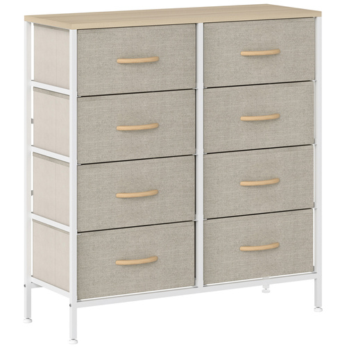 HOMCOM Fabric Chest of Drawers, Industrial Bedroom Dresser with 8 Fabric Drawers, Steel Frame and Wooden Top for Nursery, Living Room, Hallway, Maple Wood-effect