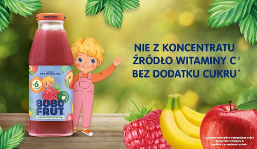 Bobo Frut Nektar Owocowy Jabłko Banan Malina dla Niemowląt po 6 Miesiącu Życia 300ml Best Before 30.09.26