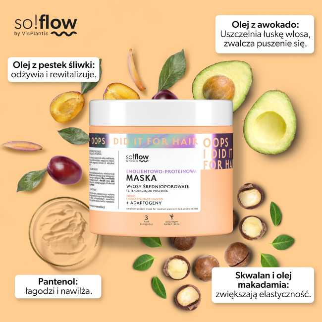 So!Flow Emolientowo - Proteinowa Maska do Włosów Średnioporowatych i z Tendencją do Puszenia 400ml