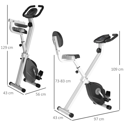 HOMCOM Folding Exercise Bike, Fitness Bicycle Indoor Trainer, 8-Level Magnetic Resistance Adjustable, with LCD Monitor, Pulse Sensor, Grey