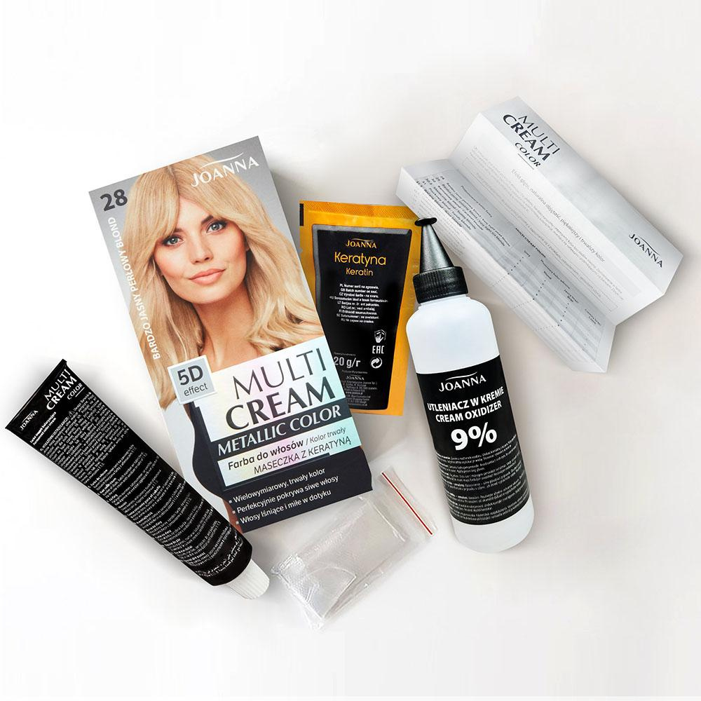 Joanna Multi Cream Color Farba do Włosów z Efektem 5D z Długotrwałym Efektem Nr 28 Bardzo Jasny Perłowy Blond 1 Sztuka