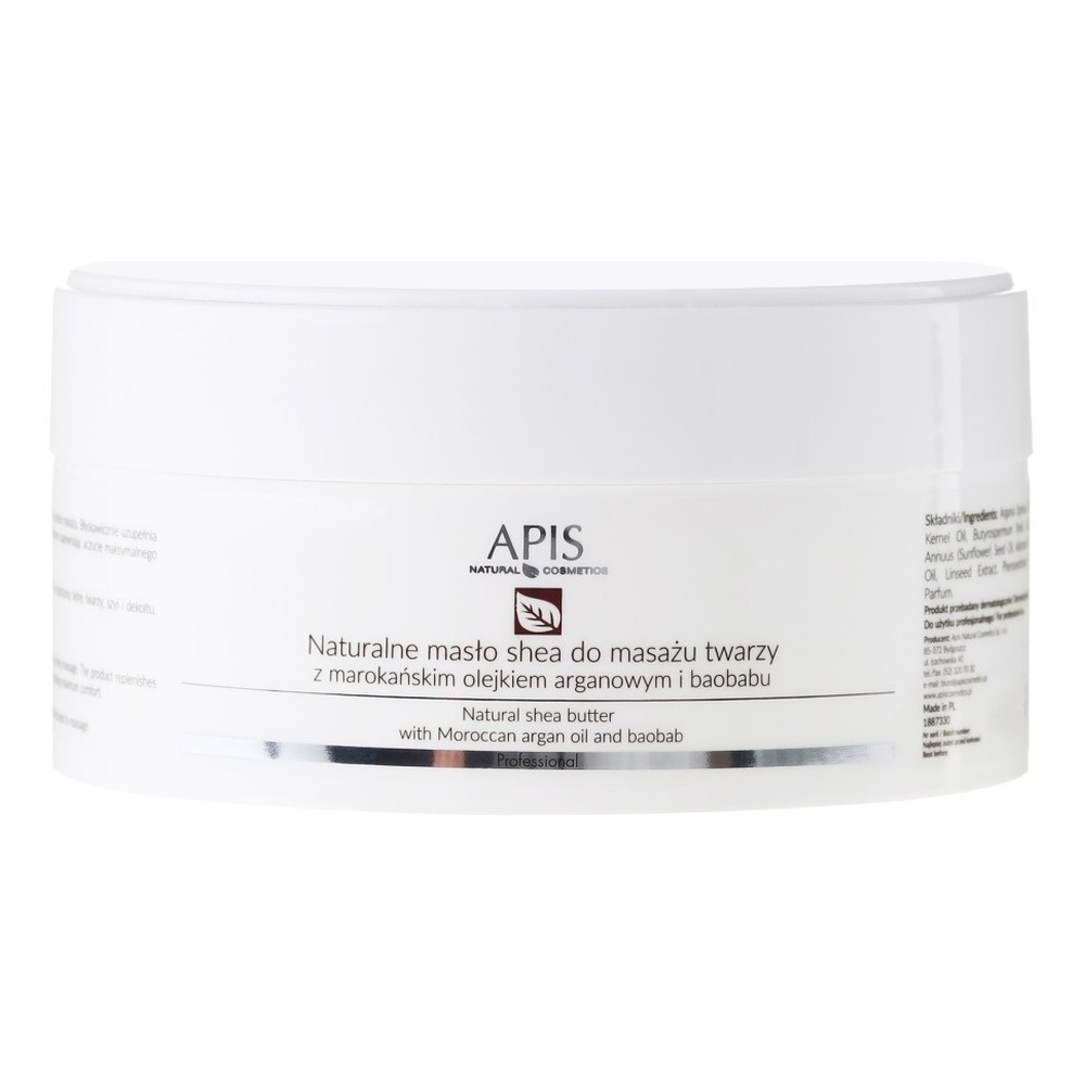 Apis Professional Naturalne Masło shea do Masażu Twarzy z Marokańskim Olejkiem Arganowym i Baobabu dla Skóry Bardzo Suchej 100g