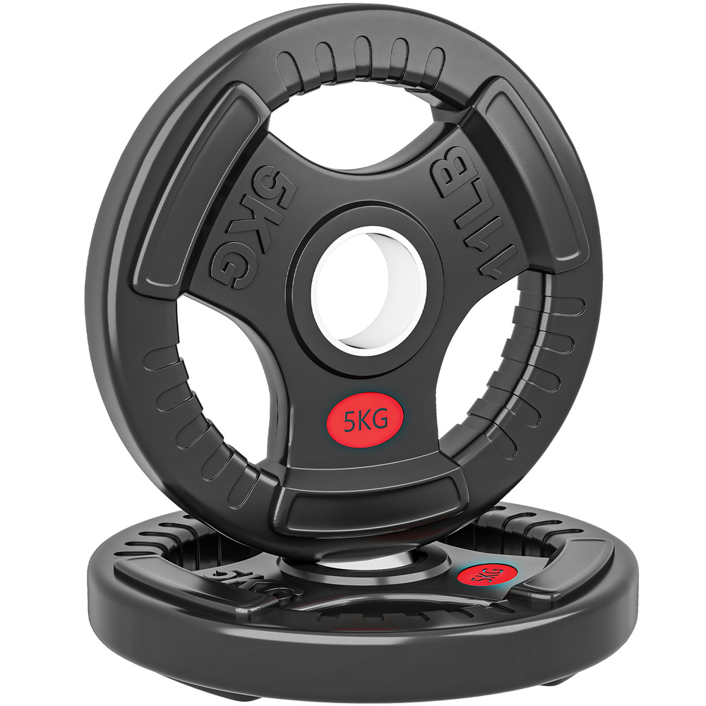 SPORTNOW Olympic Weight Plates, 2"/5cm Weight Disc Pair with Tri-Grips, 2 x 5kg Dumbbell Plates for Weightlifting and Strength Training Home Gym Fitness Workout, Black